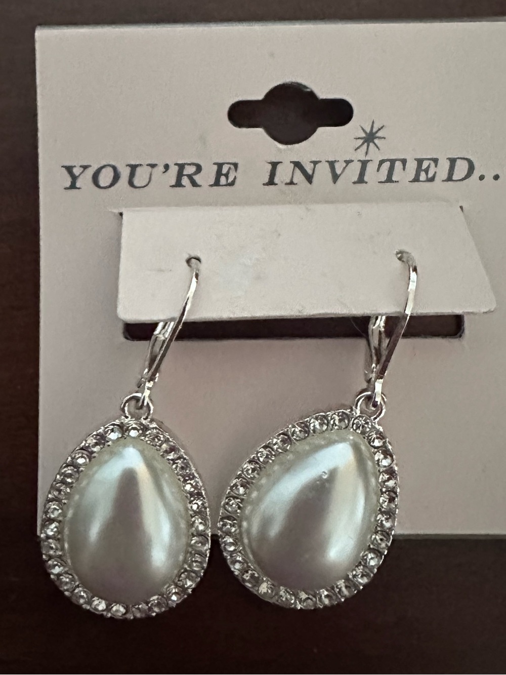 You're Invited Pearl Teardrop Dangle Earrings - Silver and White